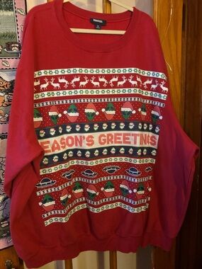 Red 'Season's Greetings' Crewneck Holiday Sweater